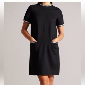 Ted Baker Black Sheath Mini Dress Mock Neck